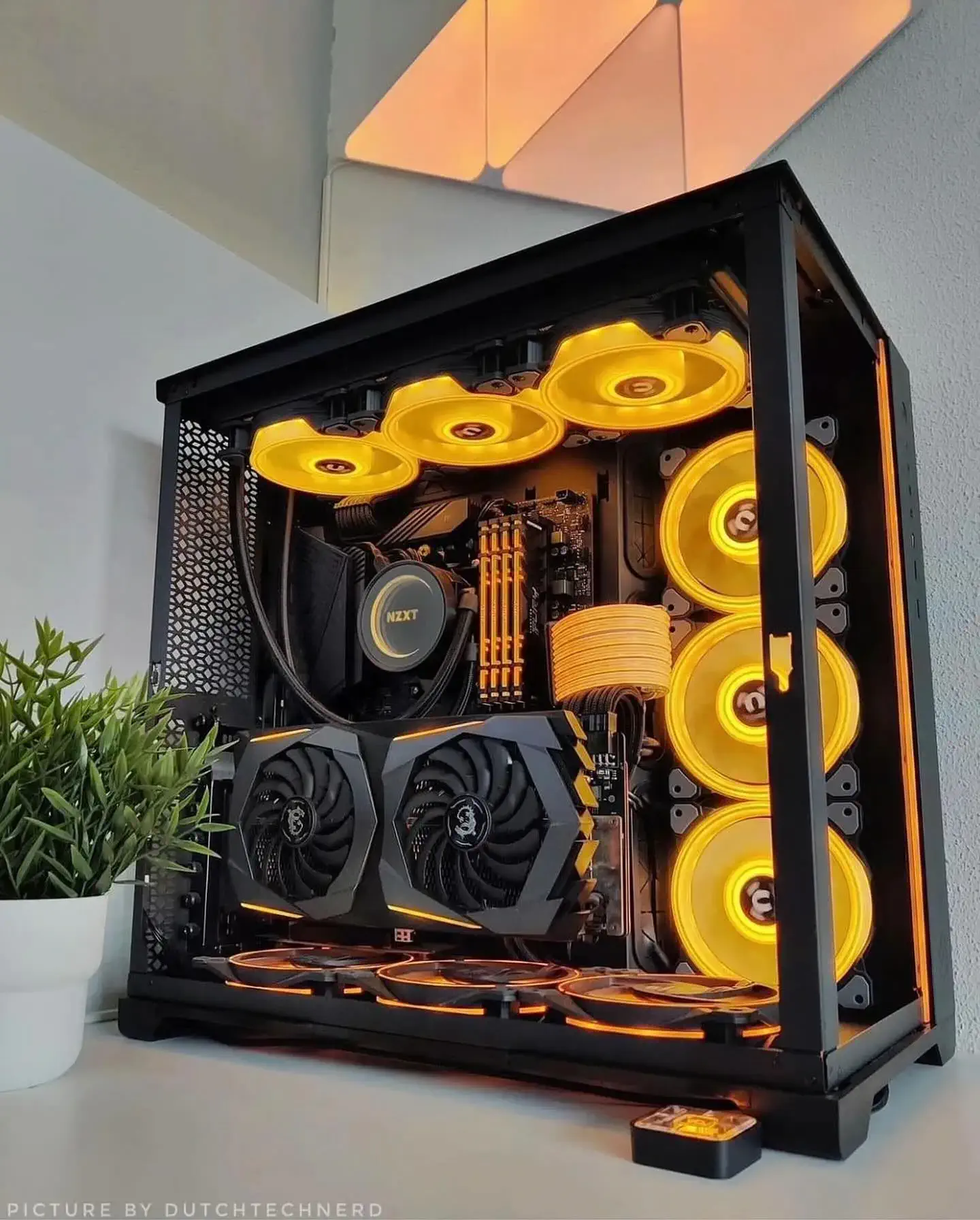 gaming pc with orange lighting